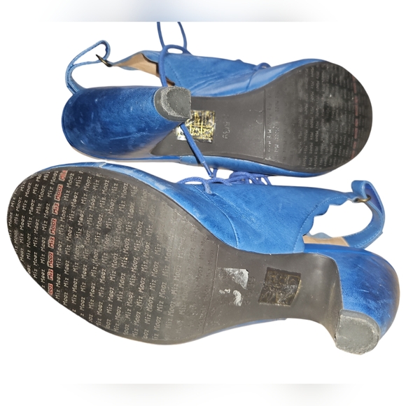 Miz Mooz Blue Leather Lace-up Heeled Pumps - Picture 4 of 14